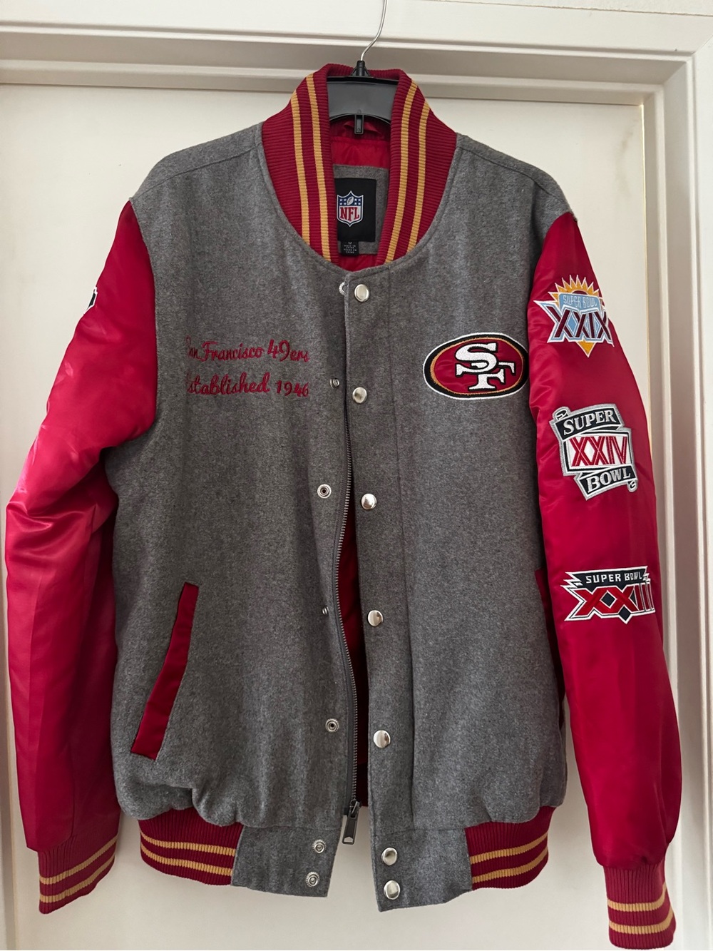 NFL San Francisco 49ers Gray & Red Letterman Jacket - Picture 3 of 6